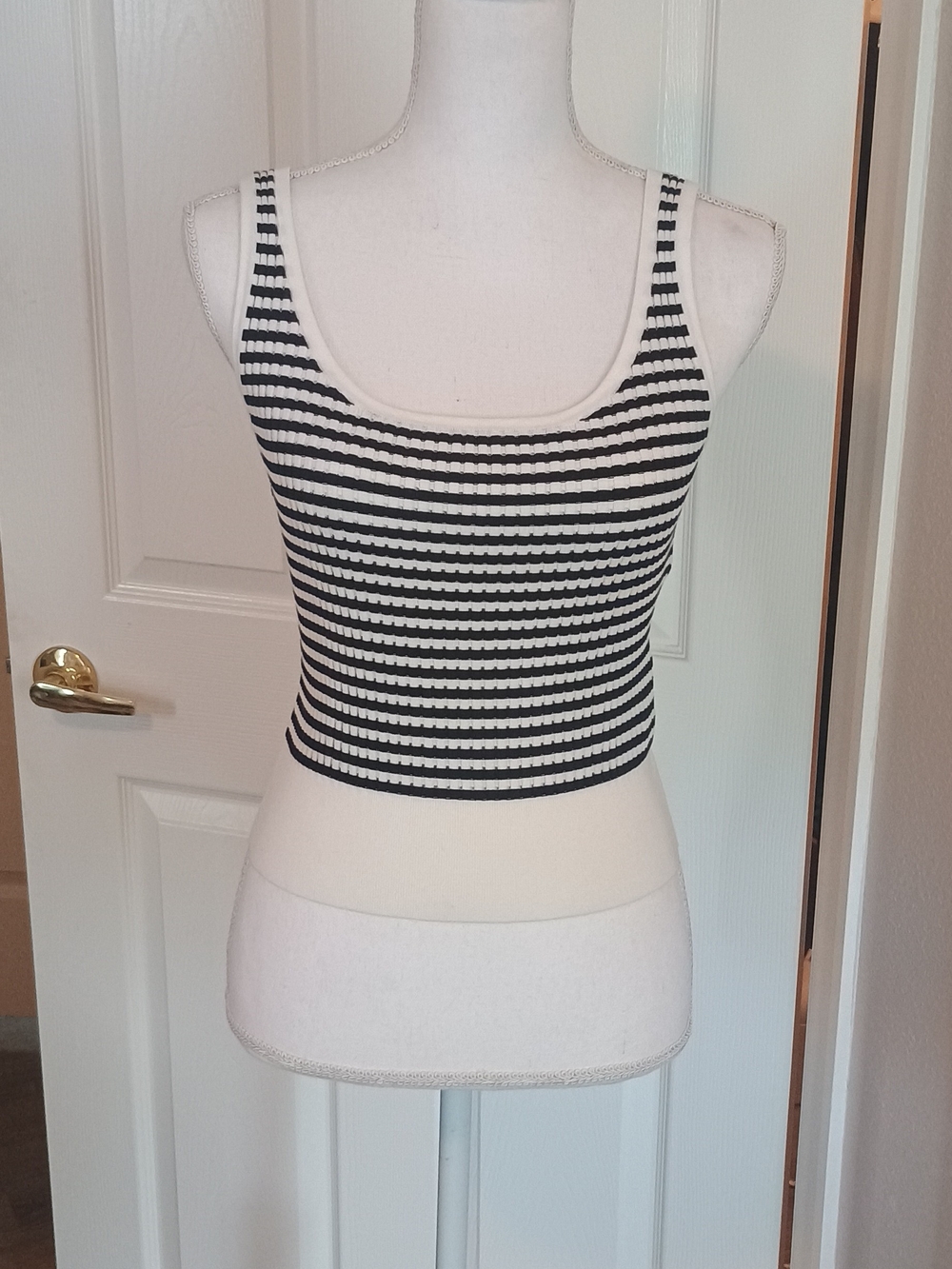 Lafayette 148 New York Black and White Striped Crop Tank